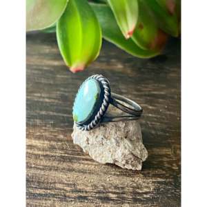 Anillo de Plata de Ley con Turquesa de la Montaña Sonora, Talla 6, Hecho en Navajo, Joyería Boho - Product Image 4