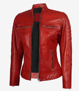 Chaquetas de Cuero PU Rojas para Mujer, Estilo Motero, Cuello Alto, Transpirables, Venta al Por Mayor, Invierno 2025 - Product Image 5