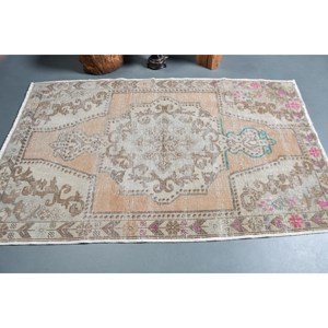 Alfombra turca Vintage Beige-Marrón 4,3X6,9 pies Tejido plano de lana con patrón de retazos para decoraciones de sala de estar Uso de pasillo - Product Image 3