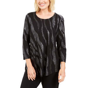 Collezione JM per Donna, Top Casual con Scollo Rotondo, Nero, Taglia S, Vestibilità Ampia, Tessuto in Poliestere Lavorato a Maglia per Autunno e Primavera, con Logo - Product Image 1