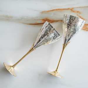 Flûte à champagne de designer en argent plaqué avec support, logo personnalisable, articles de bar et de service pour le vin, gobelet en métal - Product Image 3