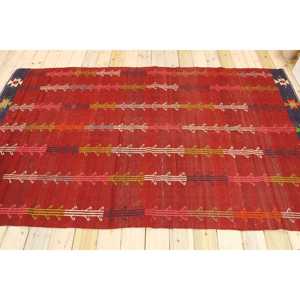 Grand tapis turc 5,3x9,1 pieds, tapis en laine vintage abstrait rouge - Product Image 2