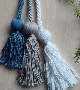 Tiebacks de cortina personalizados borla de algodón, ideas de regalo de inauguración de la casa, decoración del hogar bohemio, Tiebacks de cortina de cuerda trenzada de arrecife - Product Image 1