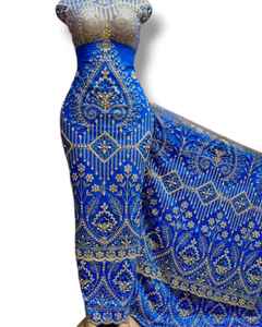 Encaje Indio de Poliéster de 5 Yardas de Dubái, Talla Grande, con Cuentas, Ecológico, Ligero, Ropa Tradicional Africana para Mujer - Product Image 1