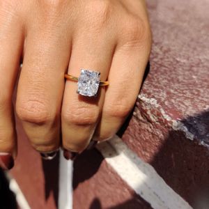 Sólido 10kt oro Moissanite solitario anillo cojín corte boda fiesta regalo para mujeres GIA certificado moda punta conjunto aniversario - Product Image 2