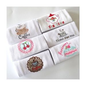 Tea Time Coffee Customized Pattern Adorable High Durable Embroidered 100% Organic Cotton Tailor Made 45*45 Golf <b>Kitchen</b> Towels - Product Image 1