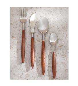 Juego de cubiertos de acero inoxidable ligero y duradero con asas de madera natural, ideal para un uso diario duradero - Product Image 4