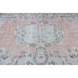 Alfombra de 5.6x9.7 pies, alfombra turca vintage, alfombra de lana con motivos de plantas y árboles en rosa y gris. - Product Image 5