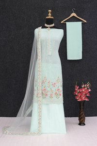 Shree Indian Exports – Magnifique ensemble trois pièces en lin brodé, style Bollywood, avec salwar kameez et dupatta assorti, idéal pour les fêtes - Product Image 6