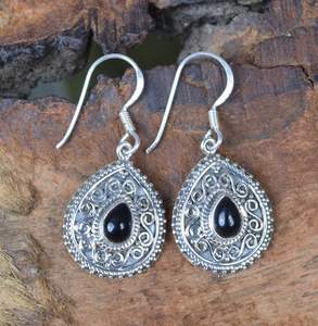 Black Onyx Gold Plated Sterling Silver <b>Hook</b> <b>Earrings</b> Pear Shape Gemstone Cute Design Elegant Gift for Women Anniversary Party - Product Image 6