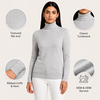 Pull FNJIA pour femme, col roulé noir, coupe ajustée, manches longues, tricot doux, basique, noir et gris, idéal pour superposer