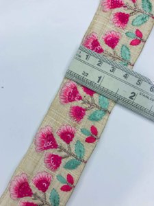 Encaje bordado Floral rosa de lujo, tela Beige, lentejuelas de borde de estilo tradicional para Sarees Lehengas Dupattas Crafts - Product Image 3