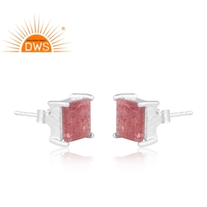 Gran Venta de pendientes de plata de ley fina, piedra preciosa Natural fresa de cuarzo, fabricante de joyería personalizada - Product Image 2