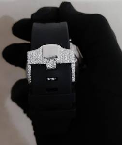 Luxury Men's Business Antique Diamond Analog <b>Watch</b> Quartz Movement Stainless Steel Case VVS Moissanite <b>Rubber</b> Band Iced Fashion - Product Image 4
