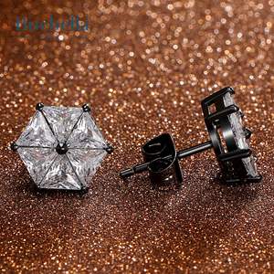 Venta caliente 925 plata esterlina 14K oro blanco Hexagonal Stud pendientes estilo Hip Hop para hombres - Product Image 3