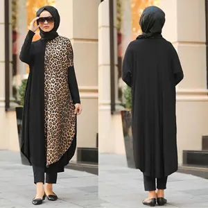 100% Bio-Jersey-Stoff Half Animal Printed Casual Wear Dehnbare Frauen Tunika Abaya Kleid