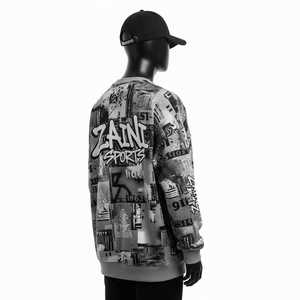 Sweat-shirt surdimensionné en coton polyester de qualité supérieure 340 GSM, tissu en molleton doux, tons gris, imprimé intégral, logo personnalisé, sweat-shirts basiques - Product Image 2