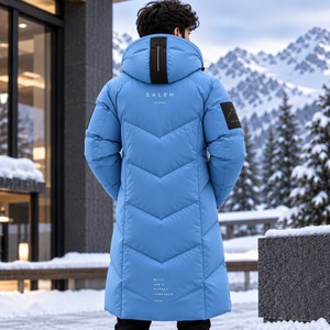 SALEH ENTERPRISES Men's Low MOQ Winter Canvas <b>Long</b> <b>Puffer</b> <b>Jacket</b> Quilted Layers Warm Interior Adjustable <b>Hood</b> Front Logo Design - Product Image 2
