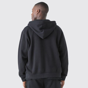 Sweat-shirt à capuche à manches longues 100% coton pour hommes avec fermeture à glissière et motif solide Ensemble de tissu polaire pour l'hiver Vente en gros OEM - Product Image 4