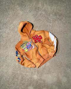 Sweat à capuche zippé personnalisé pour hommes de haute qualité 100% coton éponge française soleil délavé à l'acide sweat-shirt vieilli patch brodé été - Product Image 2