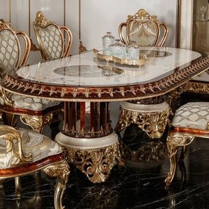 Kensington The Langham Luxury Round <b>Dining</b> <b>Table</b> Set Hand Carved Solid teak Wood <b>White</b> Gold Palace Furniture - Product Image 5
