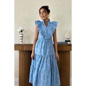 Robe bleue à volants et boutons pour femme Elisa Fashion - Product Image 3