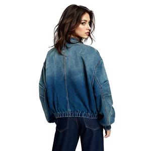 Paola Riboni Women's <b>Denim</b> Bomber <b>Jacket</b> Loose Fit Stonewashed Cotton Autumn Winter Style with Zippers - Product Image 3