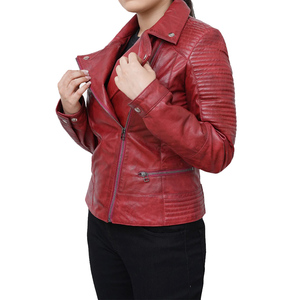 Chaqueta de cuero genuino de alta calidad para mujer, chaqueta de cuero de invierno para mujer, chaqueta de motorista de piel de cordero auténtica para mujer - Product Image 4