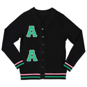 Women's Custom V Neck <b>Cardigan</b> Classical Sorority Embroidery Winter <b>Knitted</b> Stripe Design Casual Style-Wholesale OEM ODM <b>Knitted</b> - Product Image 1