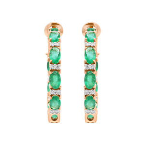 Precious Natural <b>Emerald</b> and Diamond Gemstone 18k Solid Yellow Gold Handmade Women <b>Hoop</b> <b>Earrings</b> Jewelry for Wholesale - Product Image 2