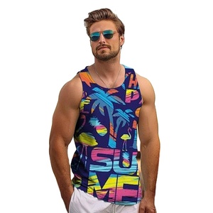 Camisetas sin mangas con estampado de hojas tropicales 3D para hombre, moda vintage de verano, ropa de calle, chaleco de ocio de cuello redondo suelto de viaje diario para hombre - Product Image 3