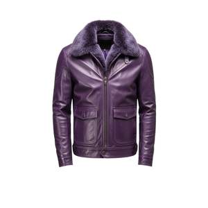 Rugged Sheep Skin Leather <b>Men's</b> <b>Jacket</b> with Stand Collar and Front Logo Heavy Duty Construction <b>for</b> Harsh Winter Use - Product Image 1