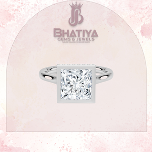 Princess Cut 1-3 CT Center Stone Lab Grown Diamond Eternal Glow Bezel Halo Anillo de compromiso 10K 14K 18K IGI Certificado para unsex - Product Image 5