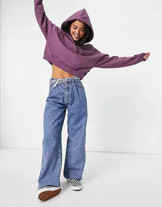 เสื้อฮู้ดสวมหัวทรงครอปสำหรับผู้หญิงเสื้อมีฮู้ดผ้าฟลีซแบบสวมหัวเสื้อฮู้ดโอเวอร์ไซส์สำหรับผู้หญิง - Product Image 4