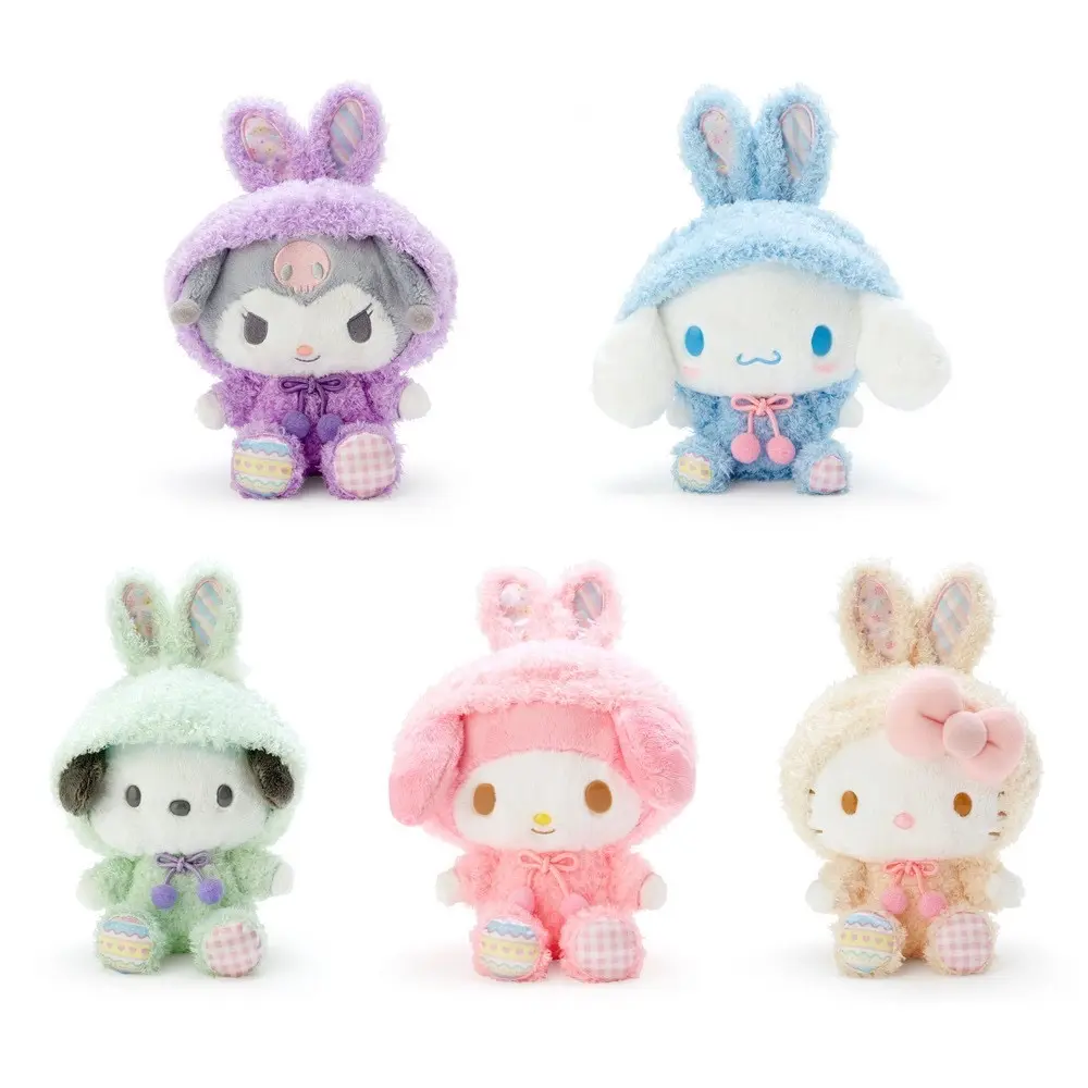 Poupée en peluche de famille Sanrio pour cadeaux Costume de lapin de Pâques Kuromi Melody Kitty Sanrio porte-clés en peluche