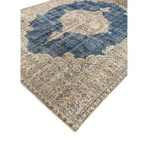 Tapis en laine bleu vintage noué à la main pour la maison - Motif médaillon rectangulaire abstrait pour entrée, couloir, salon, tapis pour adolescents - Product Image 2