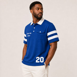 Polo à manches courtes bleu Zeta Phi Beta personnalisé avec poche et cordon de serrage, style preppy, haut décontracté pour homme, vêtements grecs personnalisés - Product Image 2