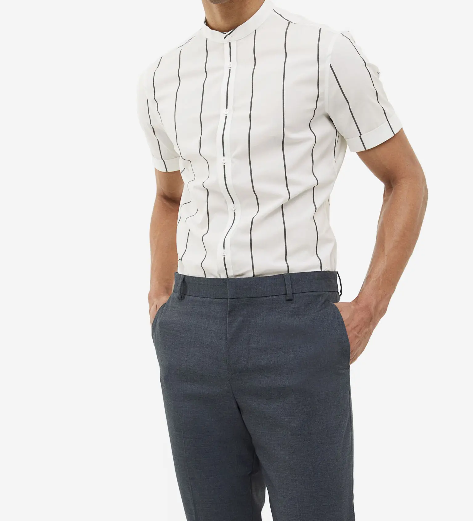 Popular hombres al aire libre cómodo Slim Fit manga corta negocios Casual impreso camisas de vestir formales