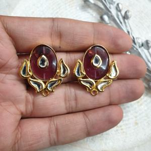 Pendientes de tuerca Kundan Rosa chapados en oro de 22 quilates, diseño Floral, joyería tradicional india hecha a mano para mujeres y niñas - Product Image 2