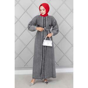 Robe en jean décontractée avec détails de franges sur le devant en fumée avec décoration à motifs - Product Image 3