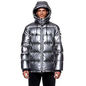 Men's Customized Logo High Street Waterproof Eco-Friendly Winter Hooded Puffer <b>Jacket</b> Stand Collar 100% Nylon Solid Color Direct - Product Image 5