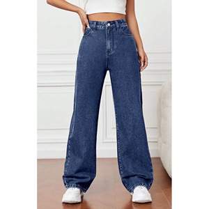 Stylish Fashion <b>Women</b> <b>Stretch</b> Cotton Wide Leg Stone Blue <b>Jeans</b> High Rise Loose Fit Durable Denim Plating Eco-Friendly Modern - Product Image 4