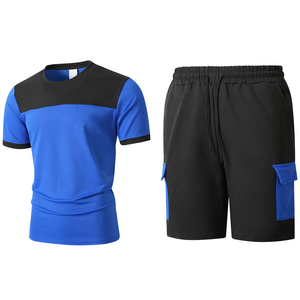 Men's Color Block T Shirt and Cargo Shorts <b>Set</b> Casual Sports <b>Knitted</b> Two Piece Outfit - Product Image 5
