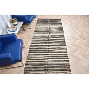 Tapis turc 3,9 x 9,2 pieds, tapis en laine unie vintage noir et blanc - Product Image 5