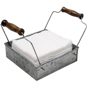 Metal Napkin Holder With Unique Design Galvanized With Wood Handle Napkin Holder Home and Kitchen Hotel Restaurant Decorative - Product Image 1