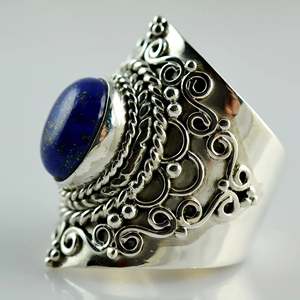 Anillo Hecho a Mano en Plata de Ley 925 con Lapislázuli Natural Azul en Forma Ovalada, Joyería Bohemia con Piedra de Nacimiento de Septiembre para Regalo - Product Image 6