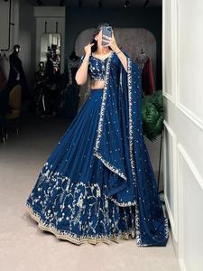 Nueva tendencia de vestir elegante diseño moderno Vichitra seda Lehenga Choli lentejuelas e hilo bordado trabajo mayorista exportador - Product Image 6