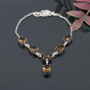 Collier solitaire en argent sterling 925 fait à la main avec pierre précieuse ovale en quartz fumé brun - Product Image 5