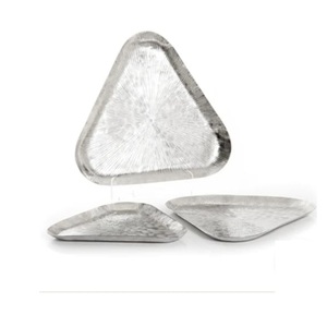 Forma triangular, mesa de cena para fiesta de boda, bandeja para servir comida, bandeja para servir decorativa con acabado chapado en oro hecho a mano - Product Image 2