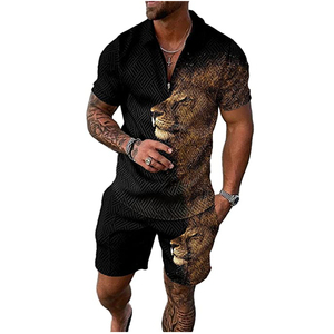 ชุดเสื้อแขนสั้นสองชิ้นสำหรับผู้ชายชุดฤดูร้อนเสื้อเชิ้ตแขนสั้นพิมพ์ลายและกางเกงขาสั้น - Product Image 3